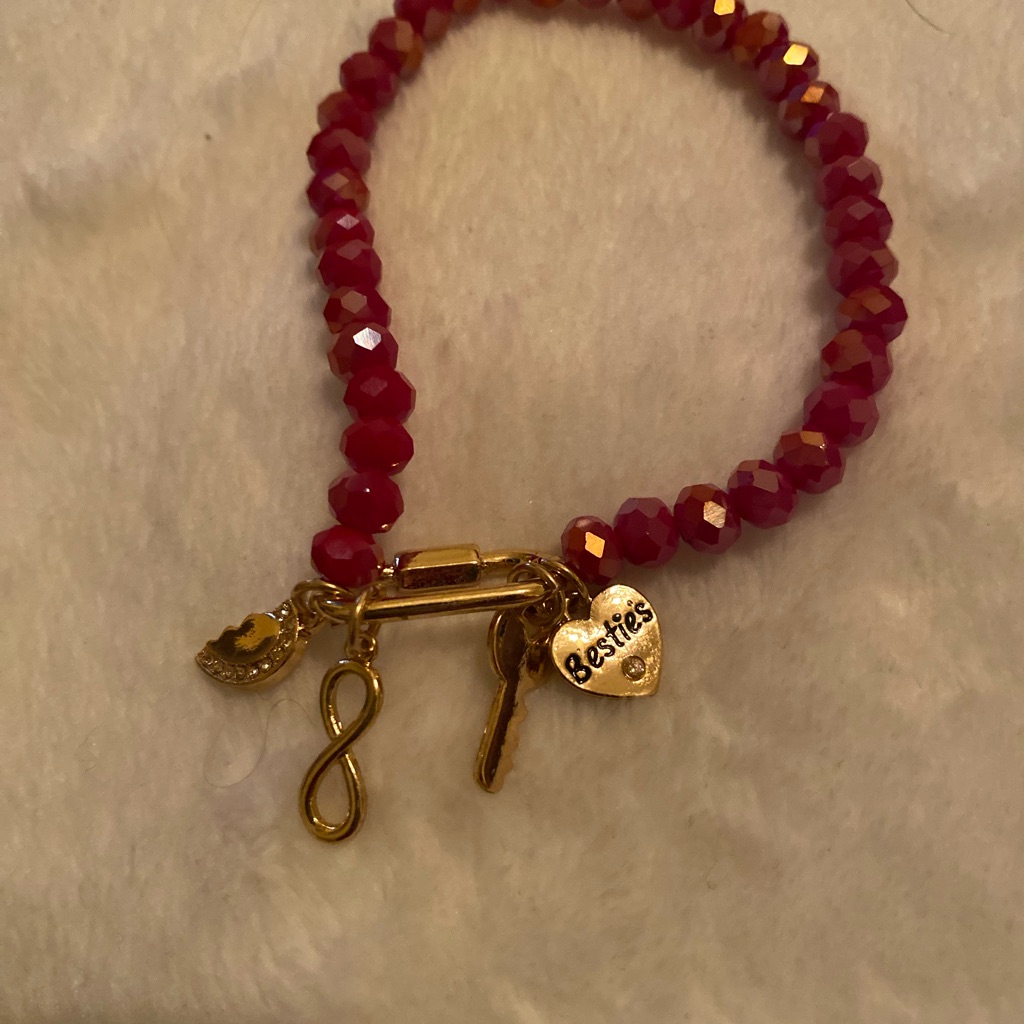 Brand Newred Beaded Bracelet With Gold Charms